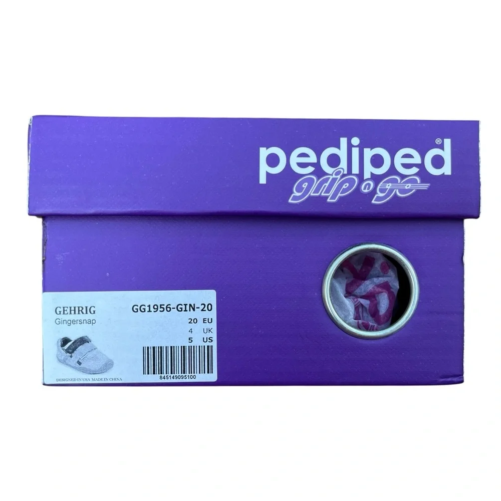 Pediped Gehrig baby shoes in Gingersnap tan and blue with hook & loop straps